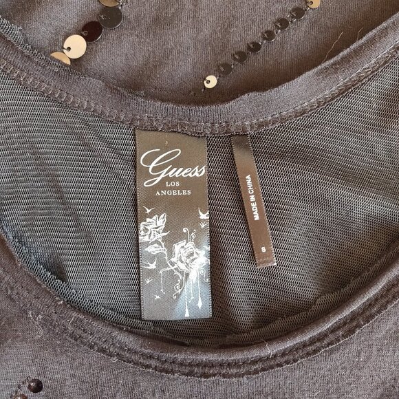 Black Guess Scoop Neck Sequin Tank - Picture 4 of 7